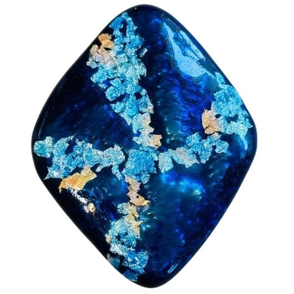 VTG Enamel‎ Art Glass blue Brooch pin pendant Artisan Mod Blue Rare OOAK 1970s